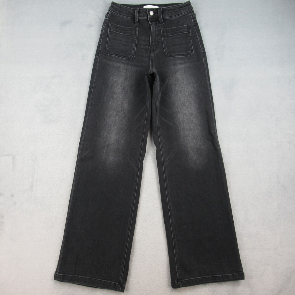 Vervet Blue Jeans Womens 25 Black High Rise Wide Leg Patch Pocket T6569